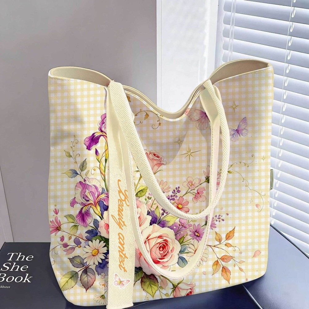 Women'S Reebok Bags - Taşınabilir Çiçek Desenli Kanvas Çanta Geniş