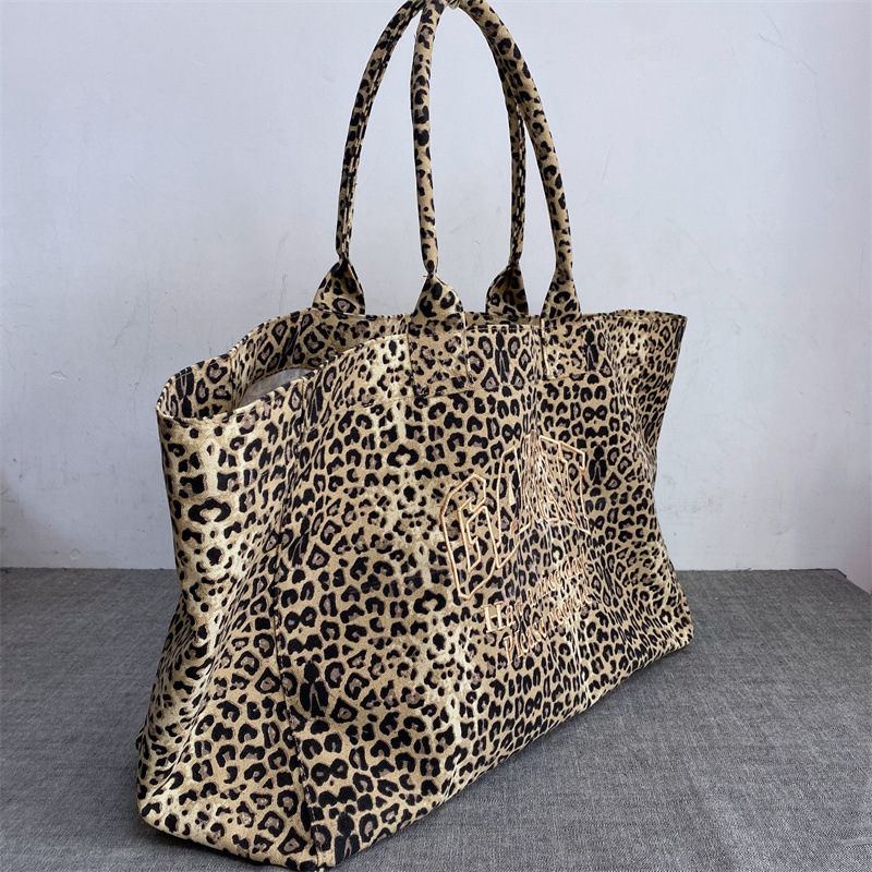 Women'S Reebok Bags - Unisex Leopar Baskı Nakış Kanvas Tote