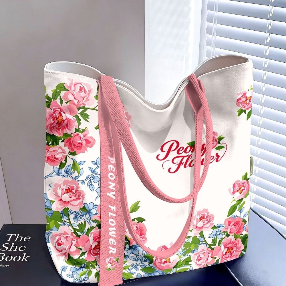 Women'S Reebok Bags - Moda Çiçek Desenli Kanvas Çanta Geniş